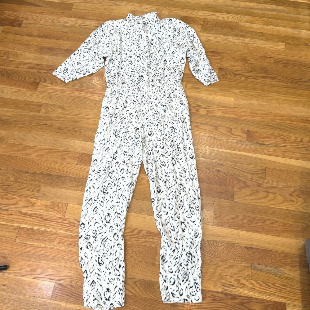 Vintage California Krush Black White Abstract Print Rayon Jumpsuit Small